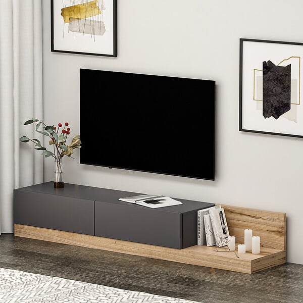 HABITAT ET JARDIN - Meuble TV en bois "Majör" - 180 x 37 x 30 cm - Gris anthracite - large