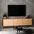 HABITAT ET JARDIN - Meuble TV suspendu en bois avec éclairage LED "Neon" - 160 x 32 x 35 cm - Marron clair - vignette