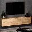 HABITAT ET JARDIN - Meuble TV suspendu en bois avec éclairage LED "Neon" - 160 x 32 x 35 cm - Marron clair - vignette