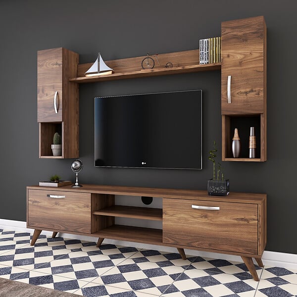 HABITAT ET JARDIN - Ensemble meuble TV en bois "Mezalun" - 180 x 35 x 48 cm - Marron - large