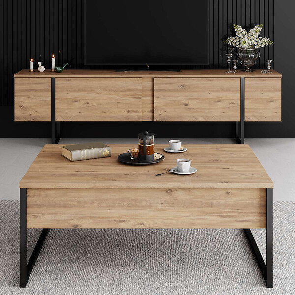HABITAT ET JARDIN - Meuble TV en bois "Luxe" - 180 x 30 x 50 cm - Marron - large