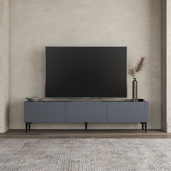HABITAT ET JARDIN - Meuble TV en bois "Oscar" - 180 x 31 x 45 cm - Gris anthracite - large