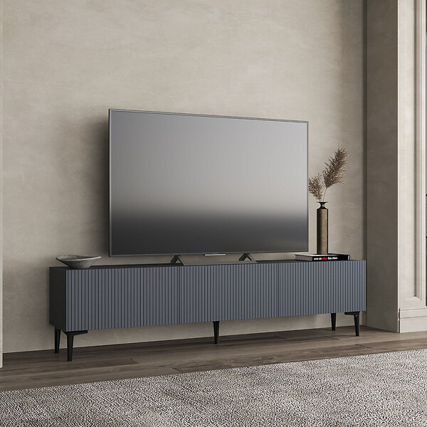 HABITAT ET JARDIN - Meuble TV en bois "Oscar" - 180 x 31 x 45 cm - Gris anthracite - large