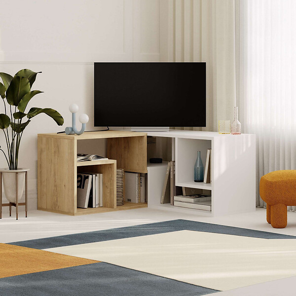 HABITAT ET JARDIN - Meuble TV modulable en bois "Glis" - 145 x 35 x 44 cm - Blanc - large