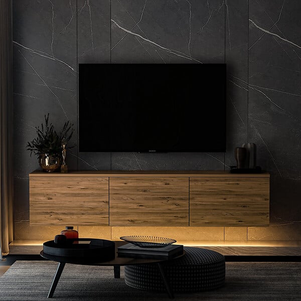 HABITAT ET JARDIN - Meuble TV suspendu en bois avec éclairage LED "Neon illuminated" - 160 x 32 x 35 cm - Marron - large