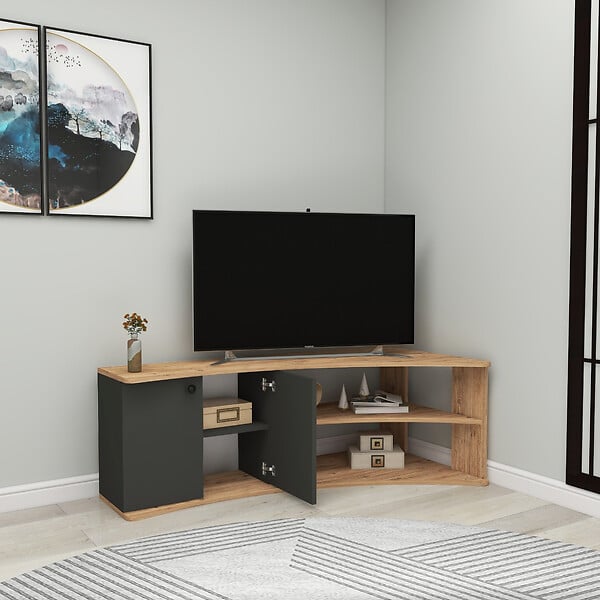 HABITAT ET JARDIN - Meuble TV d'angle en bois "Termera" - 135 x 67 x 48 cm - Marron - large