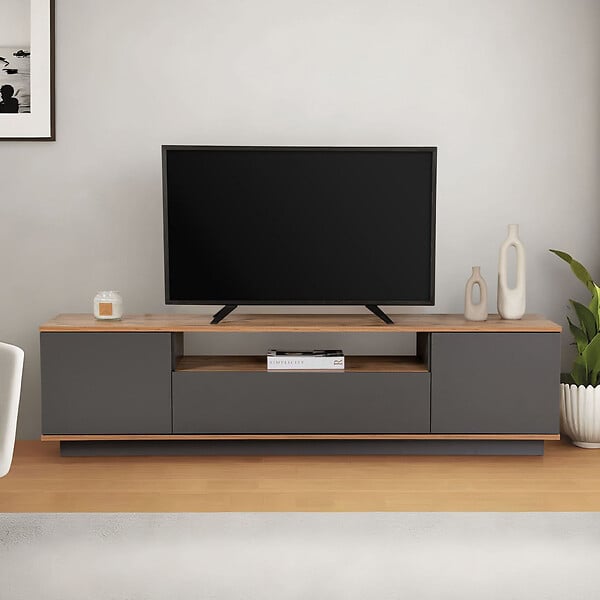 HABITAT ET JARDIN - Meuble TV en bois "Veramont" - 180 x 44 x 44 cm - Gris anthracite - large