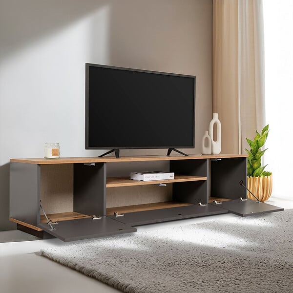 HABITAT ET JARDIN - Meuble TV en bois "Veramont" - 180 x 44 x 44 cm - Gris anthracite - large