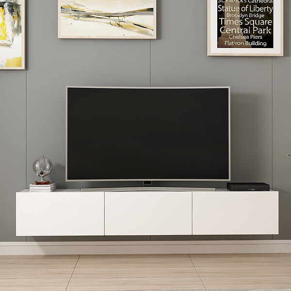 HABITAT ET JARDIN - Meuble TV suspendu en bois "Rigel" - 180 x 32 x 30 cm - Blanc - large
