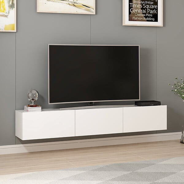 HABITAT ET JARDIN - Meuble TV suspendu en bois "Rigel" - 180 x 32 x 30 cm - Blanc - large