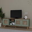 HABITAT ET JARDIN - Meuble TV en bois et cannage "Bohemian" - 160 x 40 x 56 cm - Vert - vignette