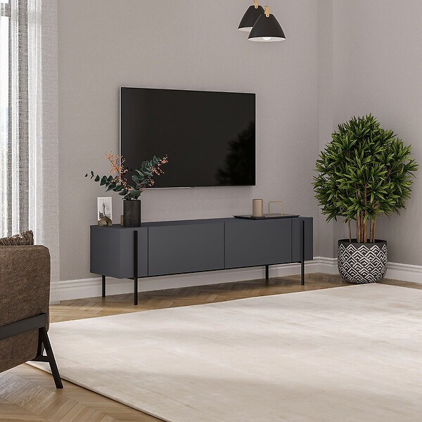 HABITAT ET JARDIN - Meuble TV en bois "Herman" - 160 x 31 x 45 cm - Gris anthracite - large
