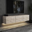 HABITAT ET JARDIN - Meuble TV suspendu en bois avec éclairage LED "Neon illuminated" - 160 x 32 x 35 cm - Travertin - vignette