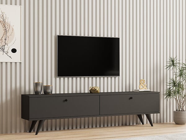 HABITAT ET JARDIN - Meuble TV en bois "Parlak" - 160 x 25 x 40 cm - Gris anthracite - large