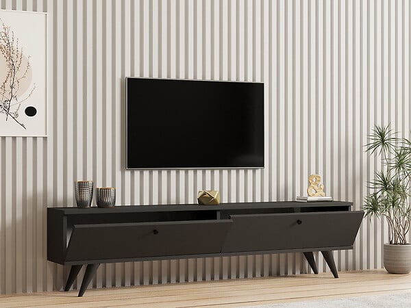 HABITAT ET JARDIN - Meuble TV en bois "Parlak" - 160 x 25 x 40 cm - Gris anthracite - large