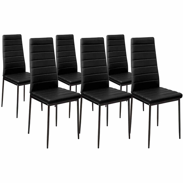 ID MARKET - Lot de 6 chaises ROMANE noires pour salle à manger - large