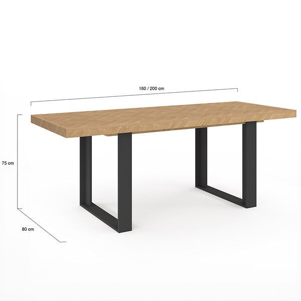 ID MARKET - Table à manger extensible rectangle CASSIUS 4-8 personnes effet chevrons et pieds noirs 160-200 cm - large