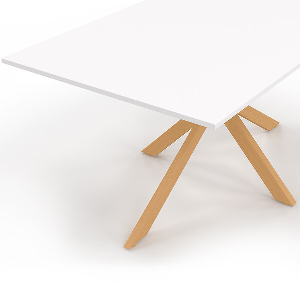 ID MARKET - Table à manger rectangle ALIX 8 personnes pied araignée bois et plateau blanc GISELE 160 cm - large