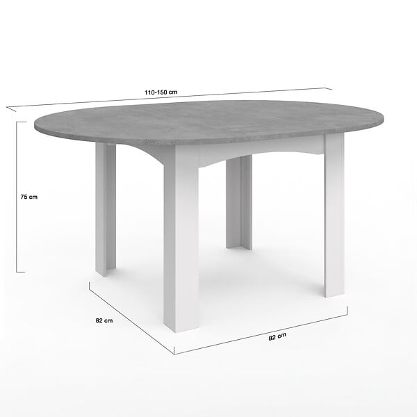 ID MARKET - Table à manger extensible ronde DONA 4-8 personnes blanc plateau effet béton 110-150 cm - large
