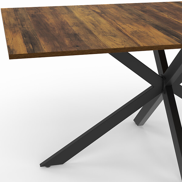 ID MARKET - Table à manger rectangle ALIX 8 personnes pied araignée noir et plateau bois foncé HAWKINS 160 cm - large