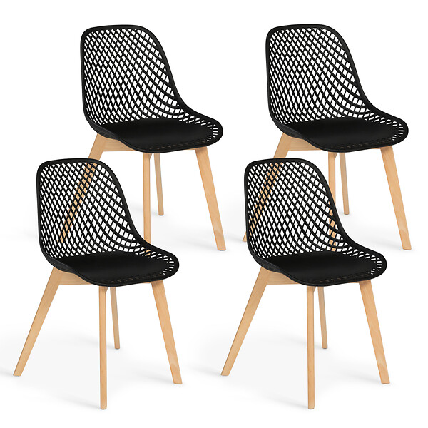 ID MARKET - Lot de 4 chaises MANDY noires pour salle à manger - large