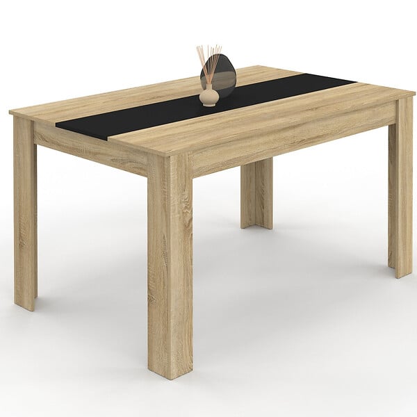 ID MARKET - Table à manger rectangle GEORGIA 6 personnes imitation hêtre et noire 140 x 80 cm - large