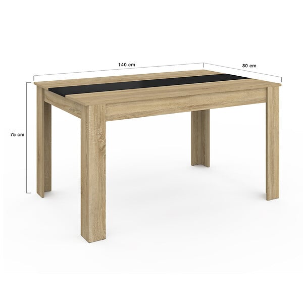 ID MARKET - Table à manger rectangle GEORGIA 6 personnes imitation hêtre et noire 140 x 80 cm - large