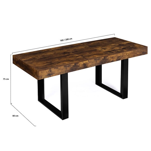 ID MARKET - Table à manger extensible rectangle PHOENIX 4-8 personnes bois effet vieilli et noir 160-200 cm - large
