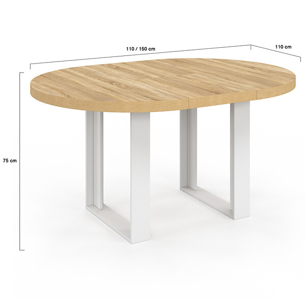 ID MARKET - Table à manger extensible ronde PHOENIX 4-6 personnes bois et blanc 110-150 cm - large