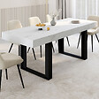 ID MARKET - Table à manger extensible rectangle PHOENIX 4-8 personnes plateau effet marbre blanc ALASKA 160-200 cm - vignette