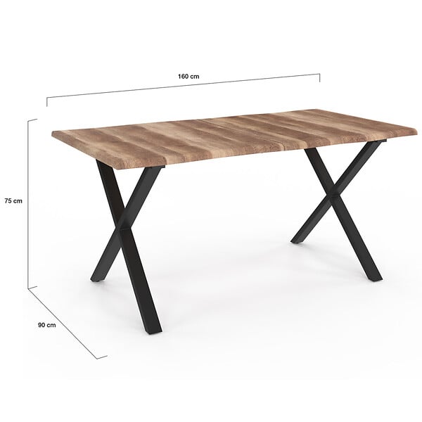 ID MARKET - Table à manger rectangle DAKOTA 6 personnes pieds forme en X design industriel 160 cm - large
