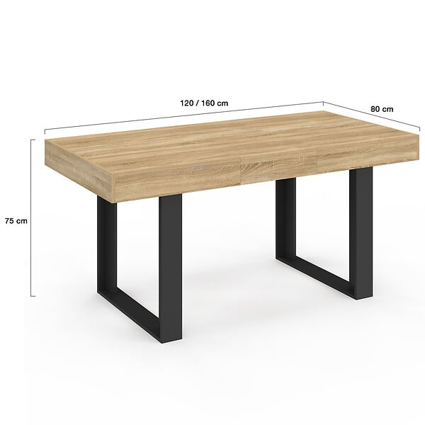 ID MARKET - Table à manger extensible rectangle PHOENIX 4-6 personnes bois et noir 120-160 cm - large