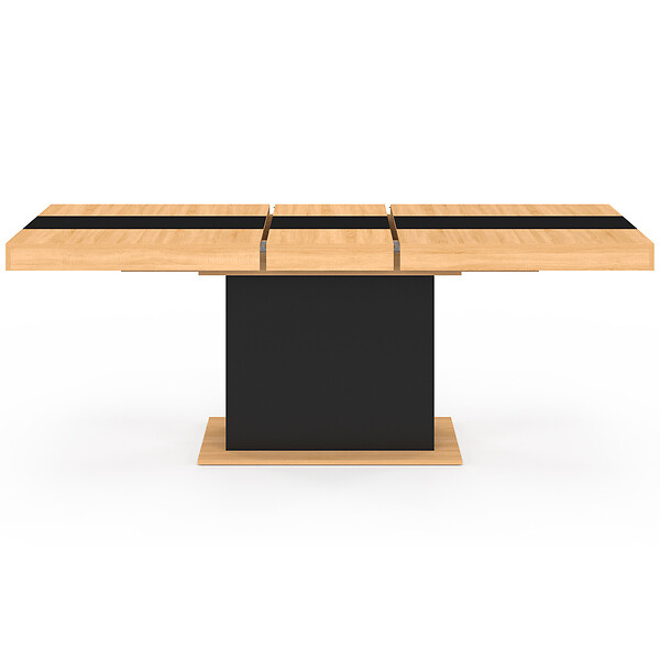 ID MARKET - Table à manger extensible rectangle EDEN 6-10 personnes bois et noir bande centrale noire 160-200 cm - large