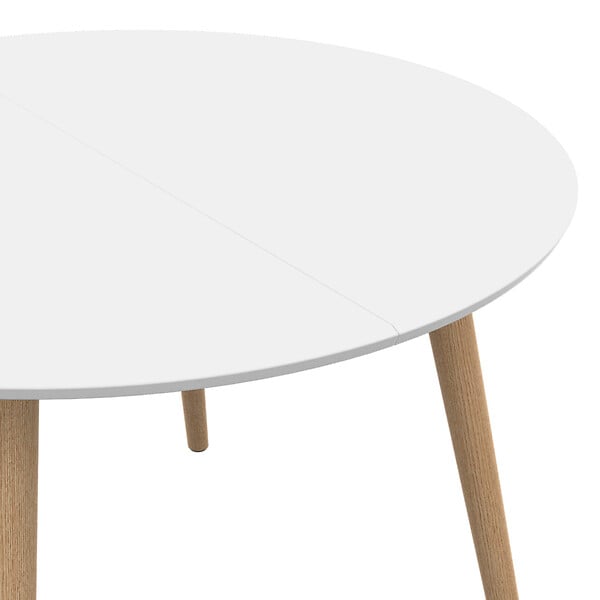 ID MARKET - Table à manger fixe ronde ANGELA 4-6 personnes blanc pieds bois 110 cm - large