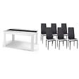 ID MARKET - Ensemble table à manger GEORGIA 140 cm blanche et noire et 6 chaises ROMANE noires liseré blanc - vignette