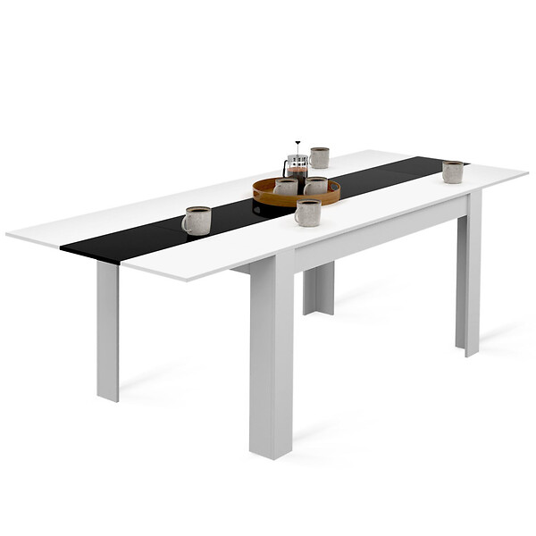 ID MARKET - Table à manger extensible rectangle GEORGIA 6-10 personnes blanche et noire 140-220 x 90 cm - large
