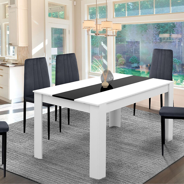 ID MARKET - Table à manger extensible rectangle GEORGIA 6-10 personnes blanche et noire 140-220 x 90 cm - large
