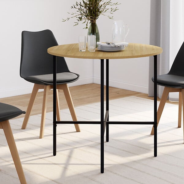 ID MARKET - Table à manger fixe ronde DETROIT 4 personnes design industriel 80 cm - large