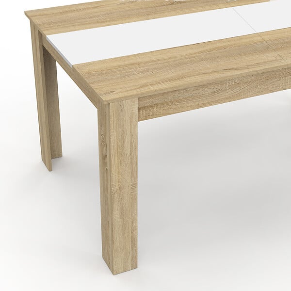 ID MARKET - Table à manger rectangle GEORGIA 8 personnes imitation hêtre et blanche 160 x 80 cm - large