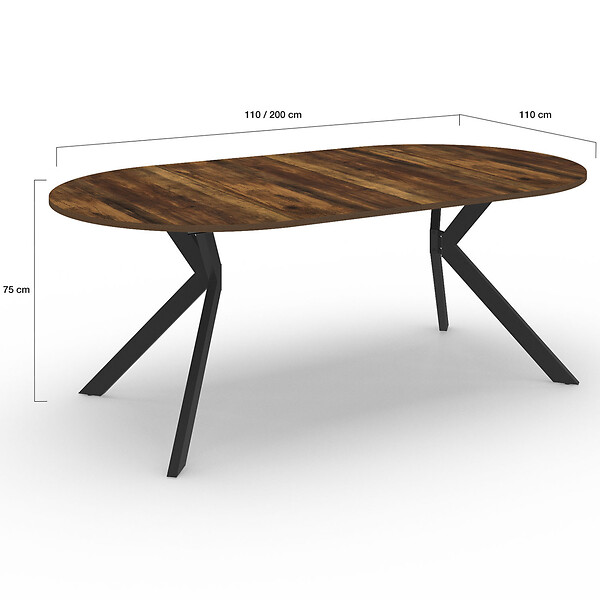 ID MARKET - Table à manger extensible ronde ALIX 4-10 personnes pied araignée noir et plateau bois foncé HAWKINS 110-200 cm - large