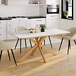 ID MARKET - Table à manger extensible rectangle ALIX 6-10 personnes pied araignée bois et plateau blanc GISELE 160-200 cm - vignette