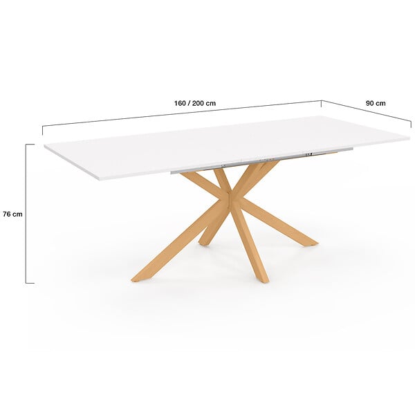 ID MARKET - Table à manger extensible rectangle ALIX 6-10 personnes pied araignée bois et plateau blanc GISELE 160-200 cm - large