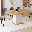ID MARKET - Table à manger extensible ronde EDEN 4-8 personnes bois et blanc 120-160 cm - vignette