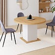 ID MARKET - Table à manger extensible ronde EDEN 4-8 personnes bois et blanc 120-160 cm - vignette