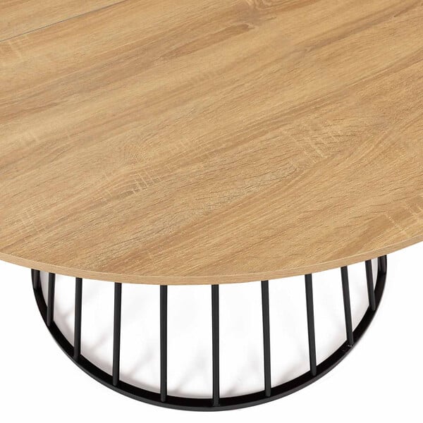 ID MARKET - Table à manger ronde YUNA 6 personnes plateau bois et pied filaire en métal noir 110 cm - large