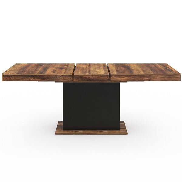 ID MARKET - Table à manger extensible rectangle EDEN 6-10 personnes plateau HAWKINS bois foncé et noir 160-200cm - large