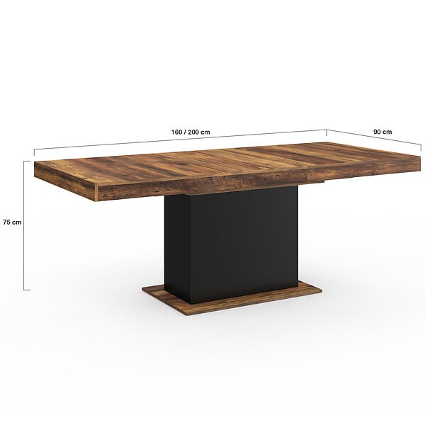 ID MARKET - Table à manger extensible rectangle EDEN 6-10 personnes plateau HAWKINS bois foncé et noir 160-200cm - large
