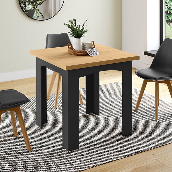 ID MARKET - Table à manger extensible rectangle DONA 4-8 personnes noire plateau façon hêtre 80-160 cm - large
