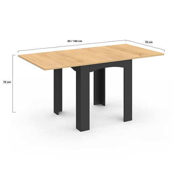 ID MARKET - Table à manger extensible rectangle DONA 4-8 personnes noire plateau façon hêtre 80-160 cm - large