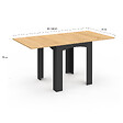 ID MARKET - Table à manger extensible rectangle DONA 4-8 personnes noire plateau façon hêtre 80-160 cm - vignette
